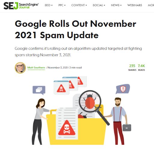 Develop New Blog Post Topics - Search Engine Journal blog on Google’s spam update